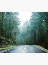 Load image into Gallery viewer, Forest Road Trip - Foggy Day Fir Trees Pacific Northwest Adventure Tapestry Wall Hanging Art Decor