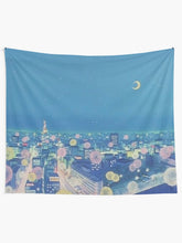 Load image into Gallery viewer, Sailor Moon Background City at Night Tapestry Wall Hanging Art Decor