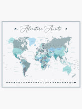 Load image into Gallery viewer, Adventure Awaits World Map in Teal Tapestry Wall Hanging Art Decor
