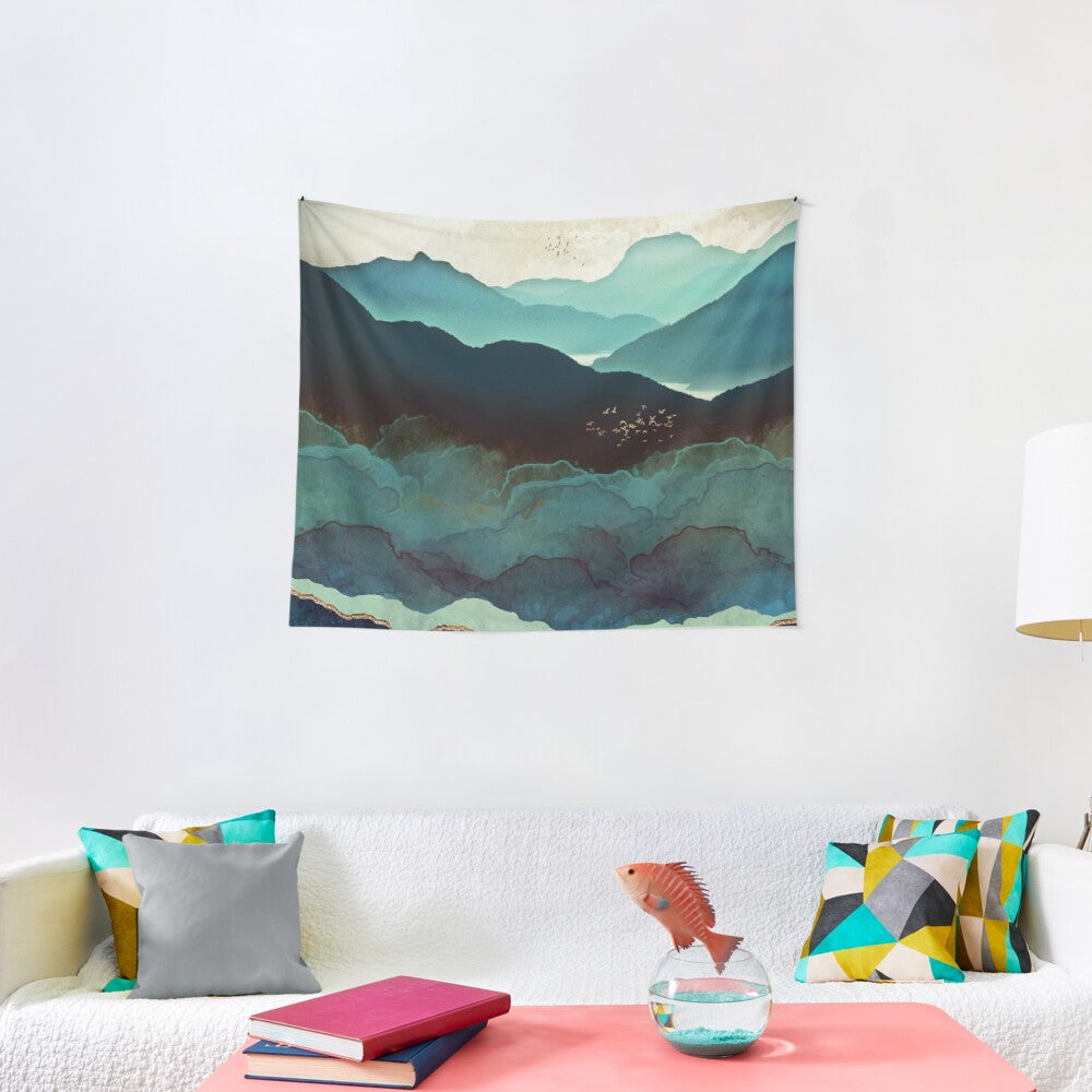 Indigo Mountains Tapestry Wall Hanging Art Decor